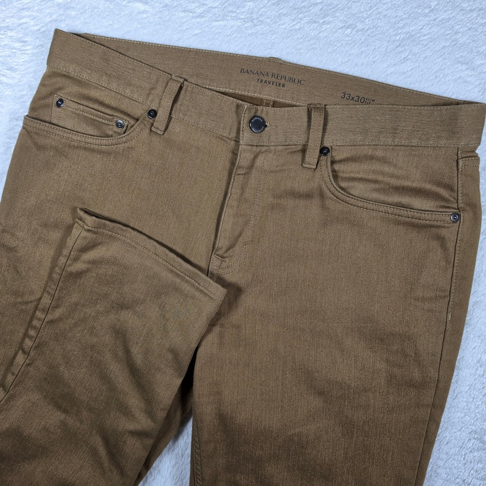 NEW Banana Republic Traveler Slim Fit Mens 33x30 Brown Spandex Stretch 700055010